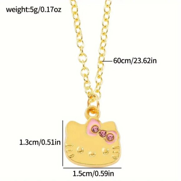 Necklace Hello Kitty Heart Rhinestone Pendant Gold Sanrio Goth Emo Scene Rave - Picture 3 of 3
